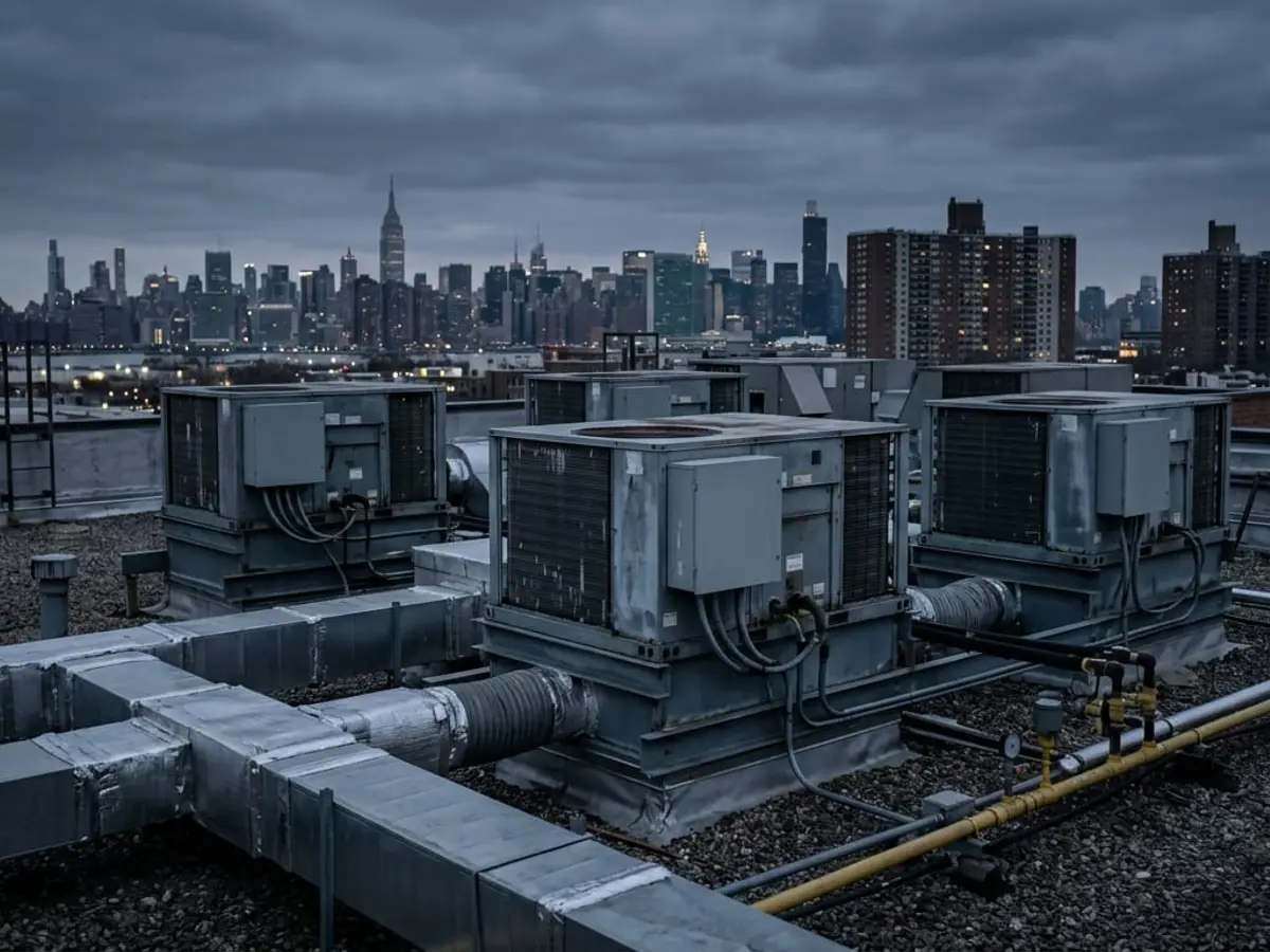 Commercial rooftop HVAC units on a building roof