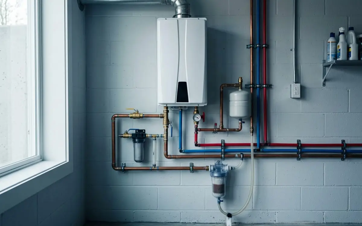 Wall-mounted tankless water heater installation